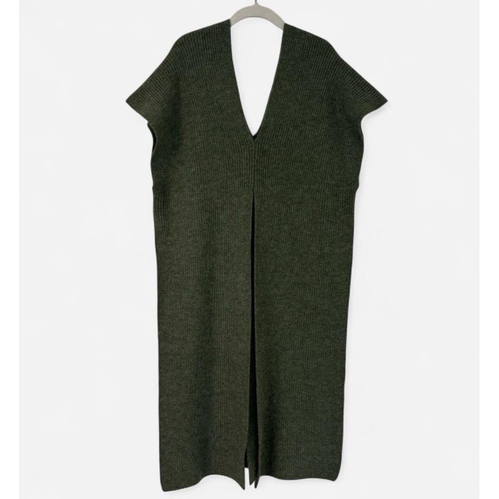 Anthropologie Poncho Sweater Vest Longline Knit Shawl Boho One Size Green